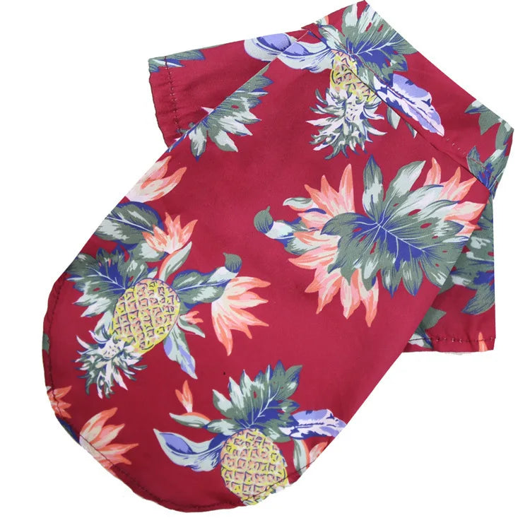 Summer Dog Clothes Coconut Tree Pineapple Flower Print Dog Cat Shirt Short Sleeve Fashion Beach Hawaiian Style Clothes For Pets