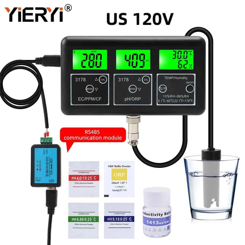 RS485 Communication Multi-function Water Quality Tester Monitor PH ORP TDS EC CF Теmp Humidity Meter Aquarium Online Analyzer