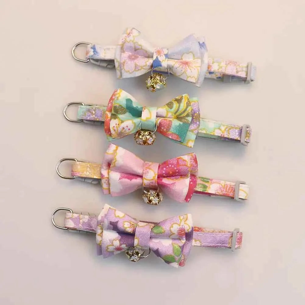 Lattice Bow Pet Cat Collar With Bell Adjustable Pet Collar Bownot Safety Necklace for Puppy Kitten Cat Cute Pattern Pet Supplies
