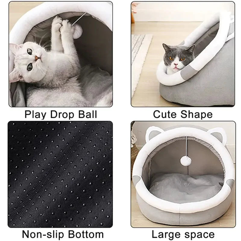 Pet Tent Cave Bed for Cats Small Dogs Self-Warming Cat Tent Bed Cat Hut Comfortable Pet Sleeping Bed Foldable Removable Washable - Play Paws Toys