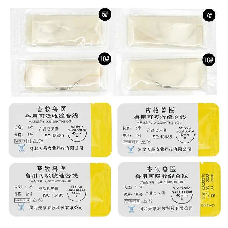 Suture Needle Bending Needle Veterinary 10Pcs Absorbable Suture Thread 1M Animal Husbandry Veterinary Tools Sheep Cow Livestock