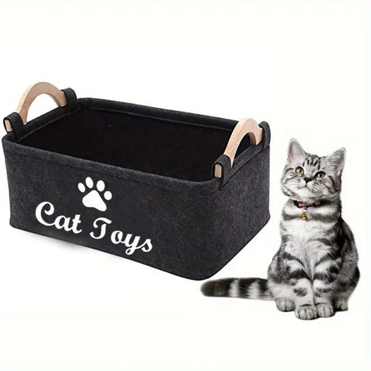 Stylish Felt Pet Toy Storage Basket - Durable Organizer for Cat & Dog Toys, Dirty Clothes, and Cleaning Supplies - Letter Print - Play Paws Toys