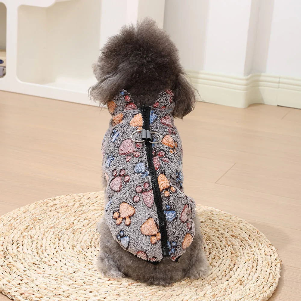 Autumn Winter Puppy Jacket Soft Fleece Clothes For Small Dogs Overalls Cute Paw Print Chihuahua Coat Yorkshire Vest Pet Costume