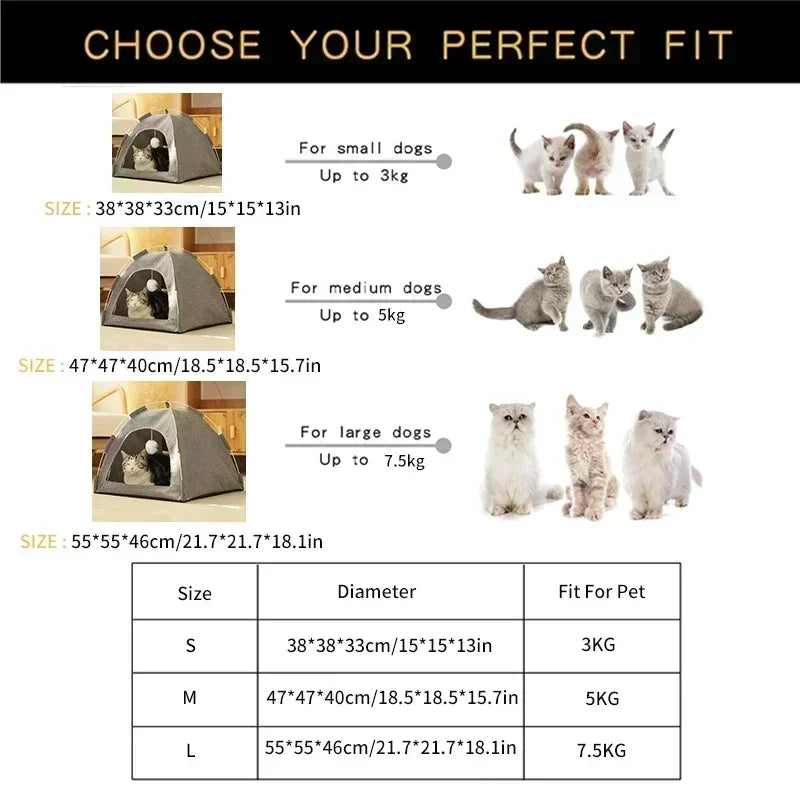 Pet Tent Bed Removable Cat Sofa Basket Canvas Semi-enclosed Cat House Dog Cave Hut Cat Sleeping Bed for Room Decor Pet Supplies - Play Paws Toys