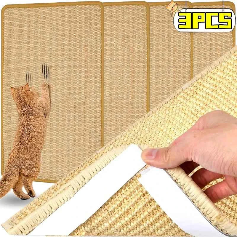 1/4PCS Cat Scratcher Mats Natural Sisal Anti-slip Cat Scratching Pads Furniture Carpet Wall Protector Pads with Textured Surface