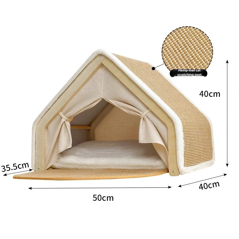 Cat nest Winter warm cat villa Cat house shell semi-enclosed sleeping bag cat scratching board does not drop scraps sisal cat te - Play Paws Toys