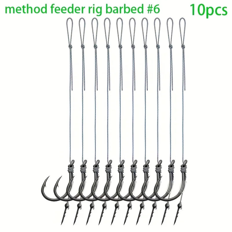 10/20pcs Method Feeder Rigs with Barbed Spike and 8 Braided Line,High-strength Barbed Fish Hook Size6 8 10 12 14,Feeder Fishing