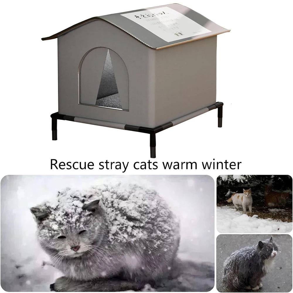 Stray Cat Houses with Mat Waterproof Winter Warm Shelter Foldable Pet Cave Nest Sleeping Beds for Outdoor Cats Small Dog Puppies - Play Paws Toys