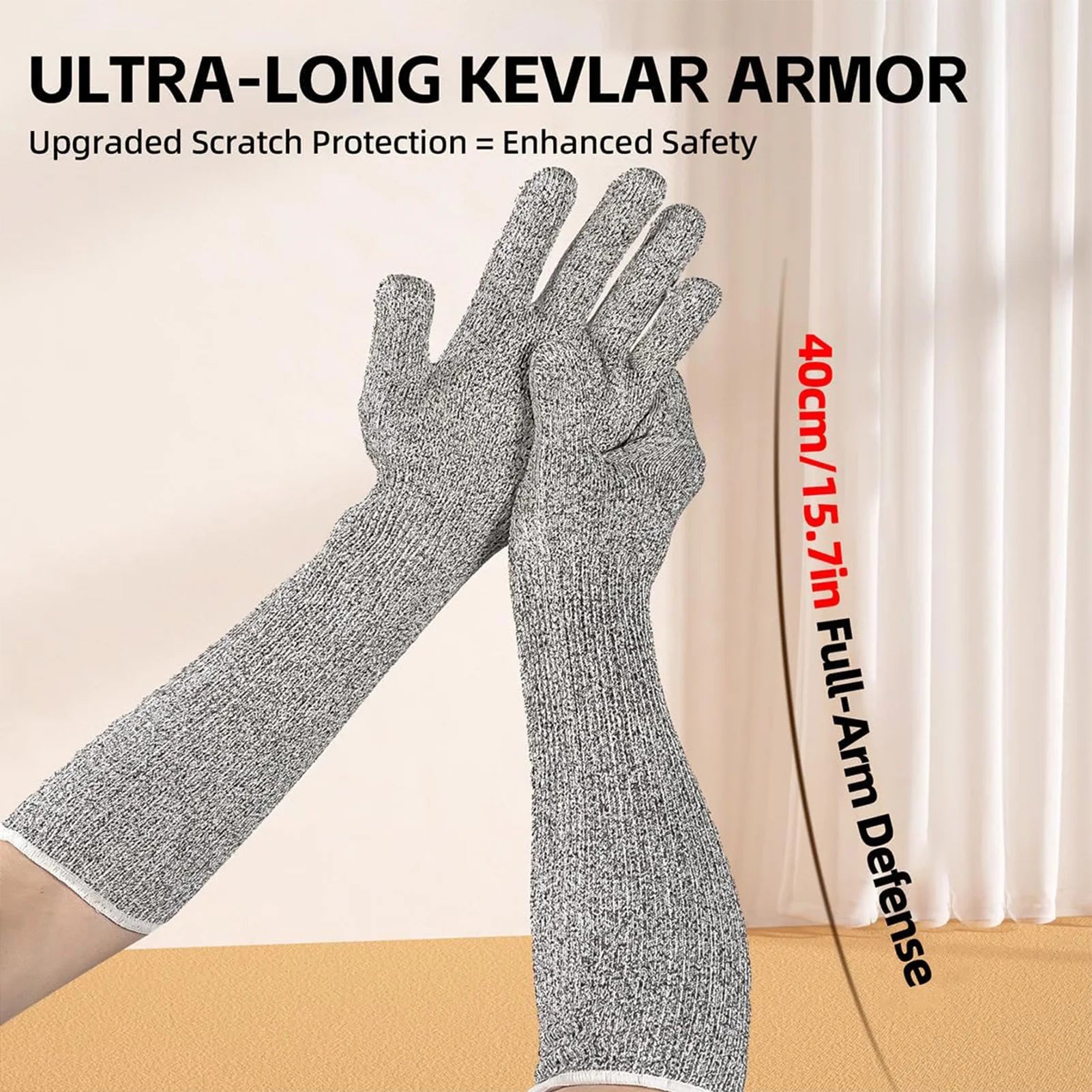 Pet Care Long Gloves 40cm Scratch Proof Arm Sleeves for Cat Dog Nail Trimming Grooming Anti Bite Grey