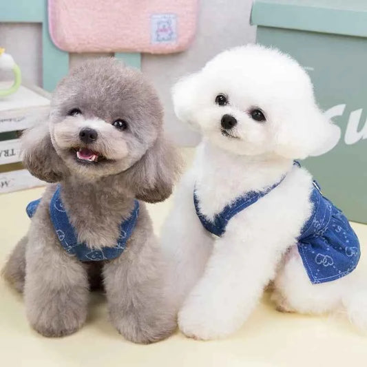 Denim Dog Dress Harness Puppy Summer Clothes for Small Medium Dogs Chihuahua French Bulldog Walking Chest Strap Vest With D-Ring