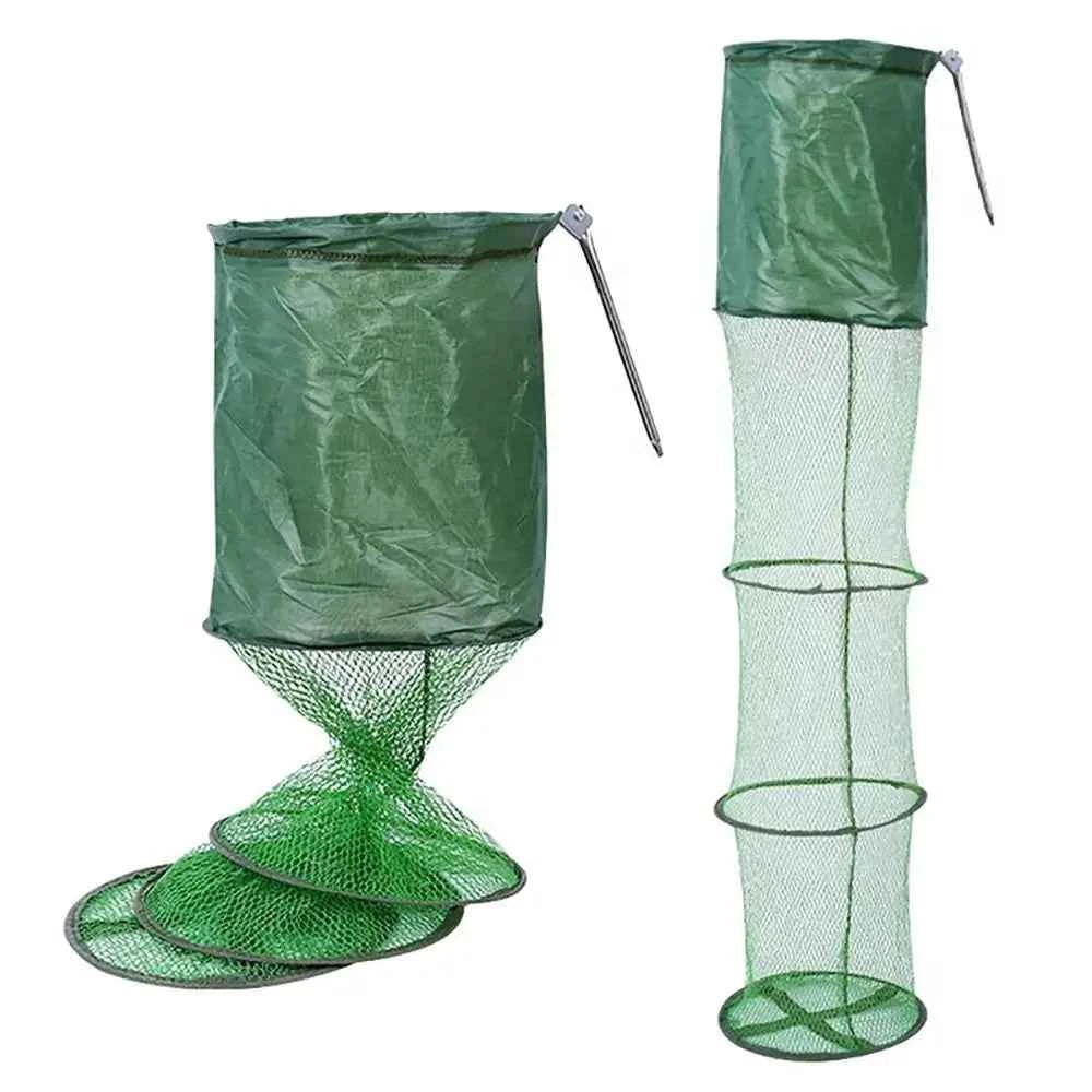 1Pcs 30x200cm Fish Cage Steel SUS Ring Nylon Mesh Fish Basket Waterproof Gluing Coating Quick Drying Live Fish Trap Net