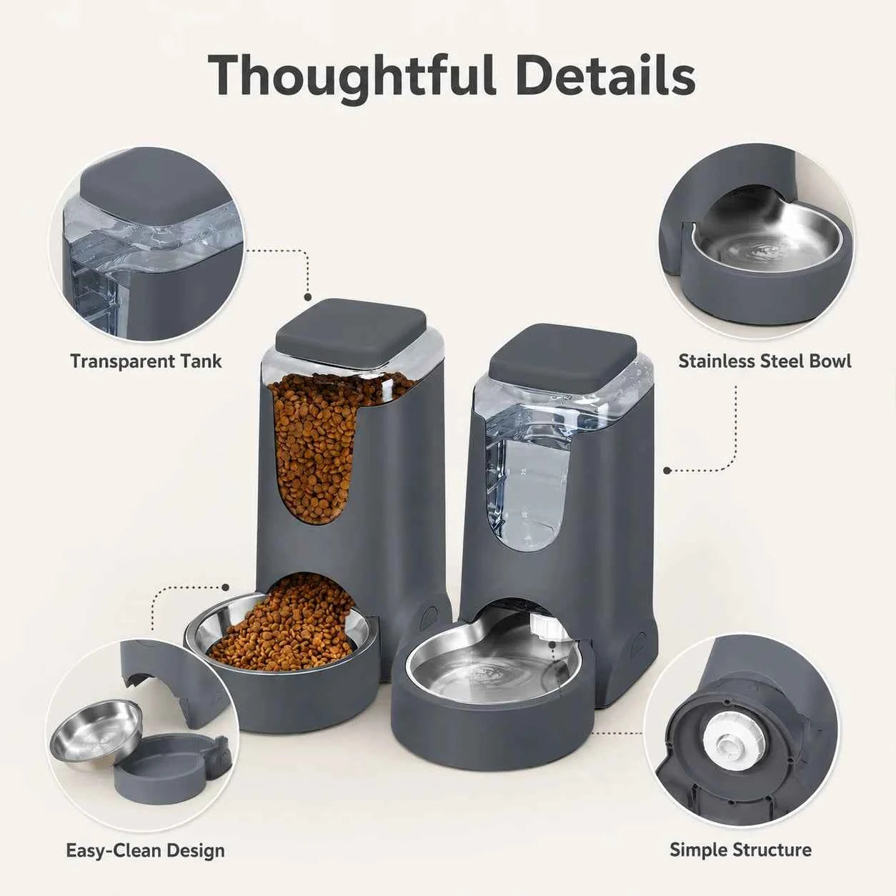 Automatic Pet Feeder Water Dispenser Set, Gravity Food and Water Station, Stainless Steel Bowl for Cats and Small Dogs，3.8L*2