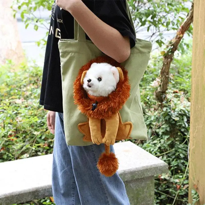 Pet Canvas Shoulder Bag Lion Shaped Carrier For Cat Comfortable Cats Carrying Pouch Handbag Puppy Messenger Bag For Out Travel - Play Paws Toys