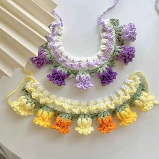 Cat Dog Knitted Collar Crochet Collar Pet Drool Scarfs Bib Orchid Bell Flowers Cute Photo Jewelrys Pure hand knitting