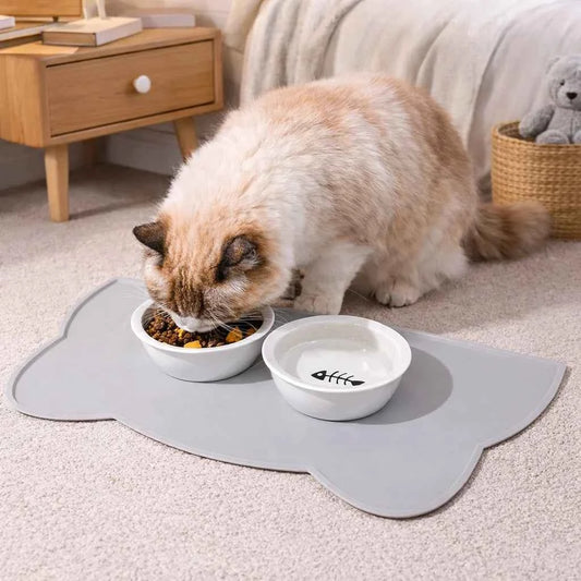 Food Grade Silicone Cat Mat, Anti-slip Waterproof Leak-proof Pad for Cats & Dogs, Easy to Clean Pet Bowl Mat