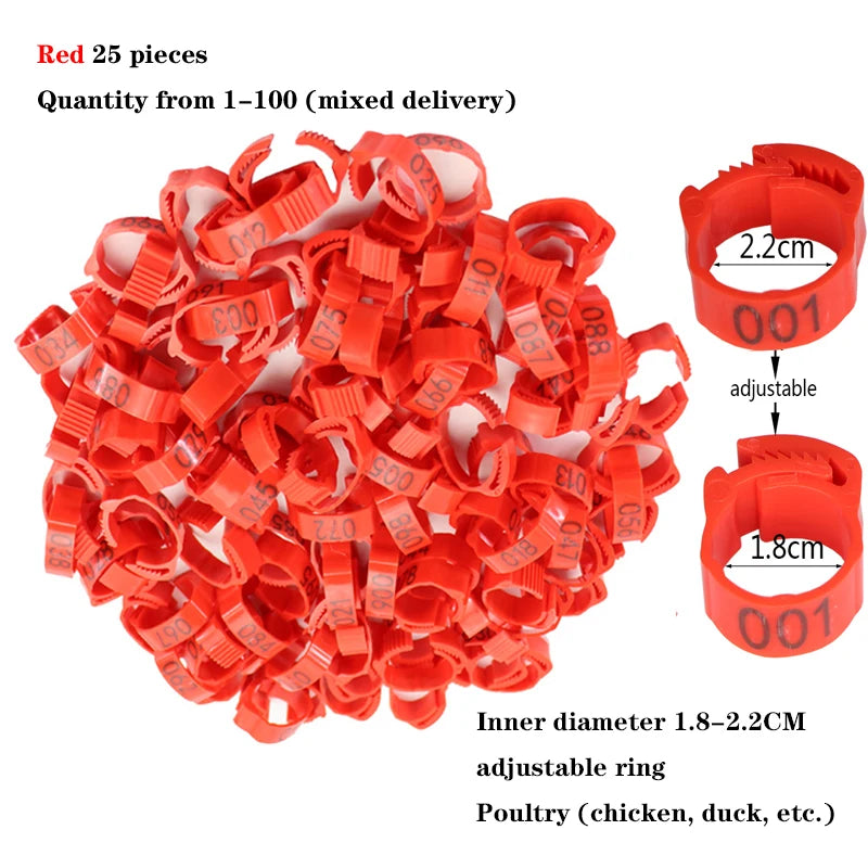 Chicken Foot Rings Label Clasp Plastic Adjustable Poultry Leg Snap Ratchet Clip Digital Duck Pigeon Goose Farm Feed Tool 25/100