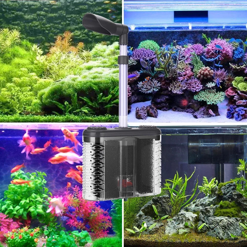 6-IN-1 Aquarium Submersible Internal Filter USB Electric Fish Tank Filter Water Filtration Bio-Sponge Fish Manure Cleaning Tools