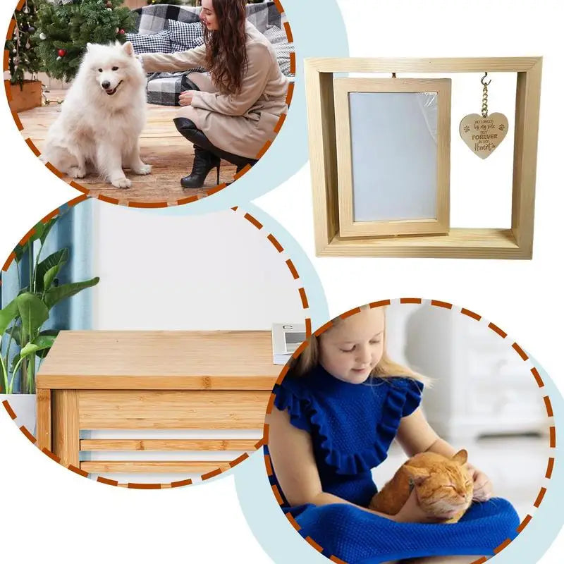 Pets Rotatable Photo Frame Memorial Desktop Photo Frame Heart Pendant Dog Memorial Home Table Decoration For Bedroom Living Room
