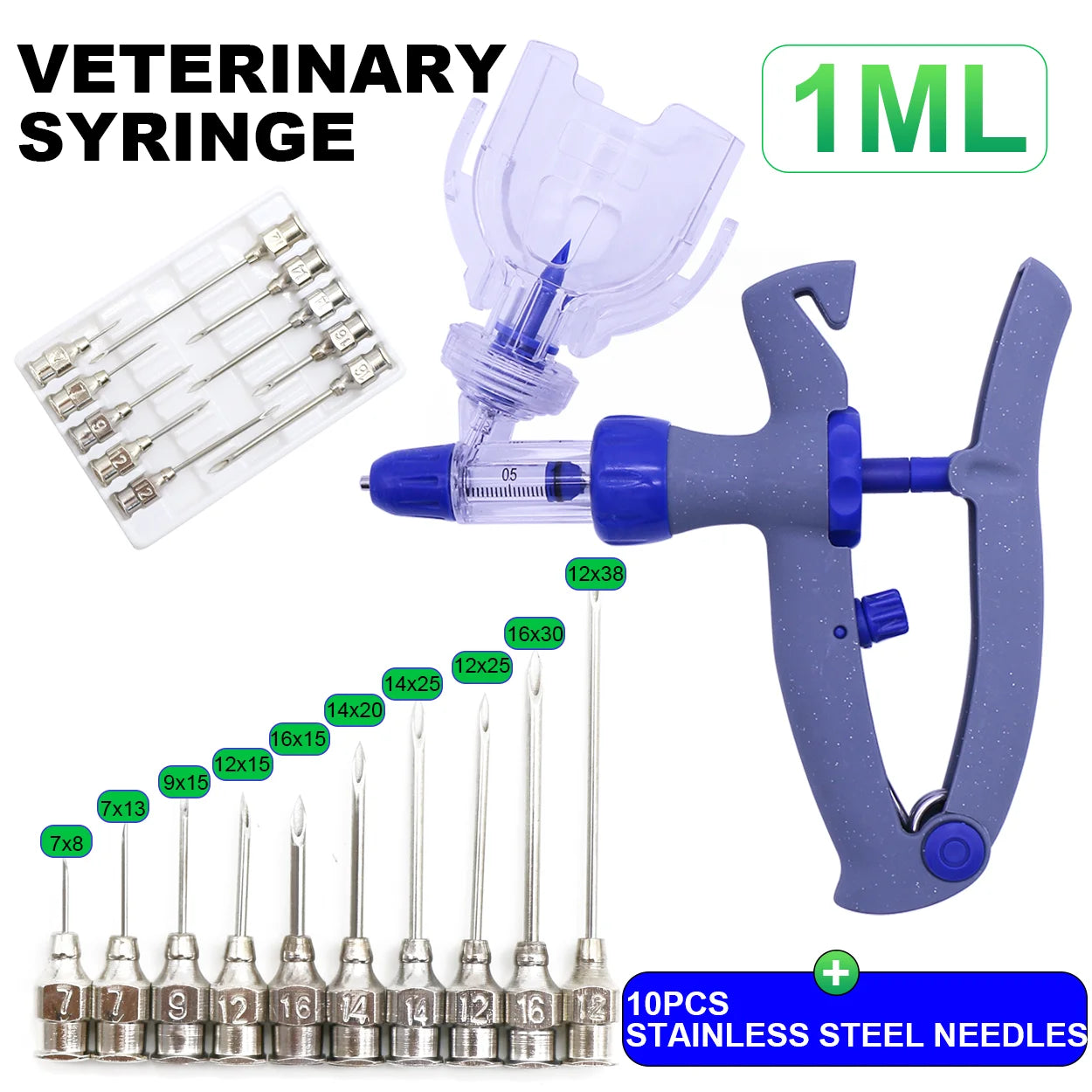1 Pc 1/2/5ml Poultry Automatic Syringe With Needles Veterinary Continuous Injector Vaccine Injection With Scale Adjustable