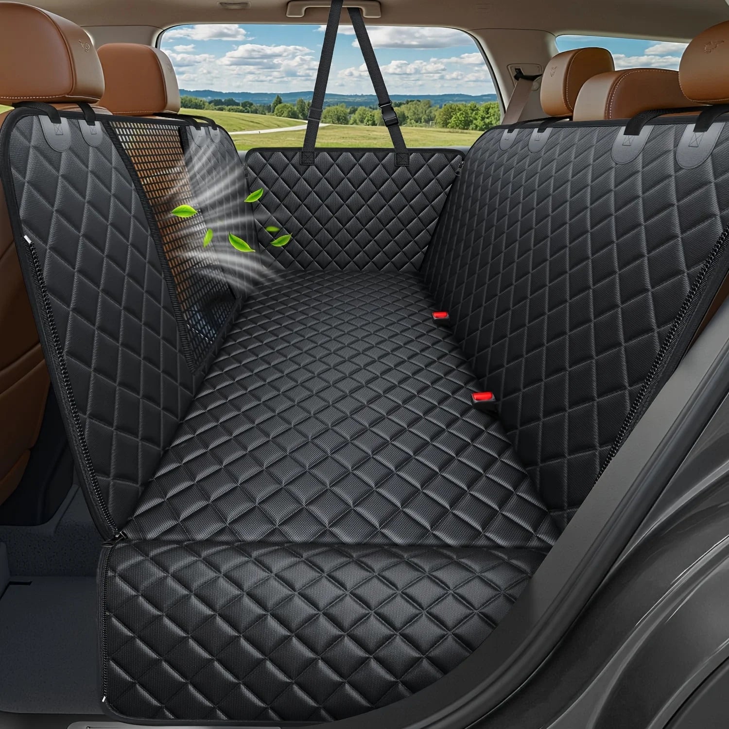 YVDKL 4 In 1 Dog Car Seat Cover For Back Seat, Waterproof Dog Hammock With Mesh Window And Side Flap Pet Car Seat Protector Dogs Backseat Cover For Cars, SUVs & Mid-Size Trucks