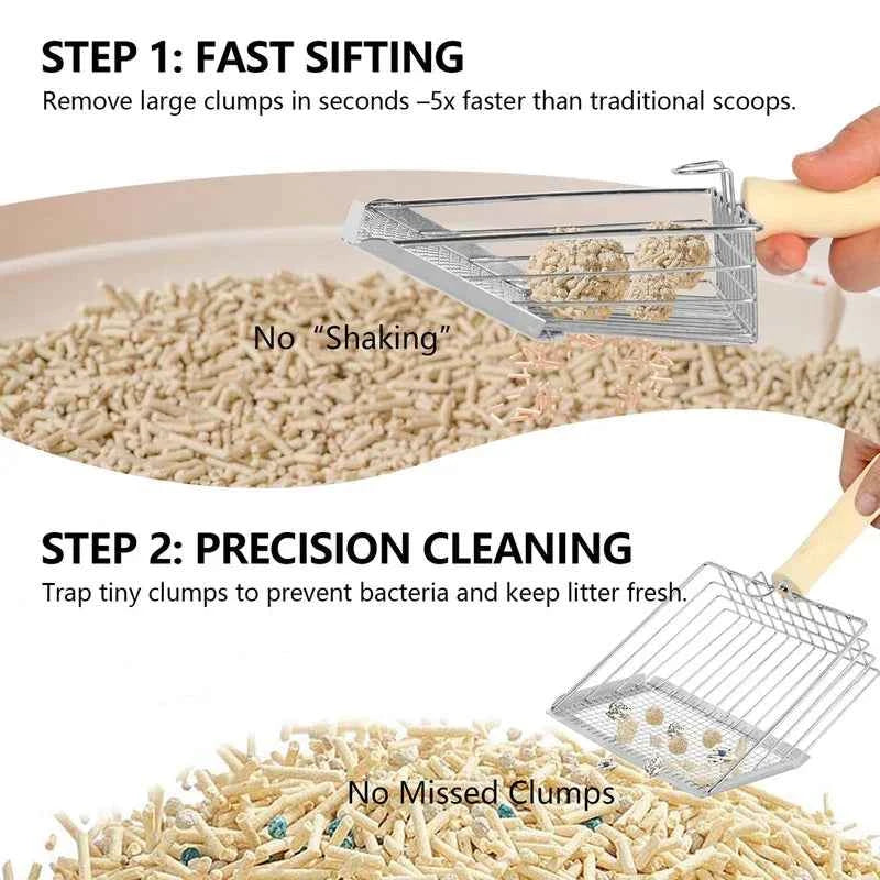 Cat Litter Shovel Wood Handle Metal Scooper with Hook Portable Stainless Steel Sifting Kitten Toilet Cleaning Tool Pet Products