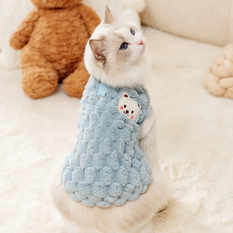 Plush Cat Puppy Button Jacket with Buckle Warm Winter Pet Clothes Cartoon Bear Print Kitten Coat Sphynx Clothing ropa para gato - Play Paws Toys