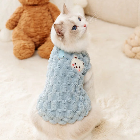 Plush Cat Puppy Button Jacket with Buckle Warm Winter Pet Clothes Cartoon Bear Print Kitten Coat Sphynx Clothing ropa para gato - Play Paws Toys