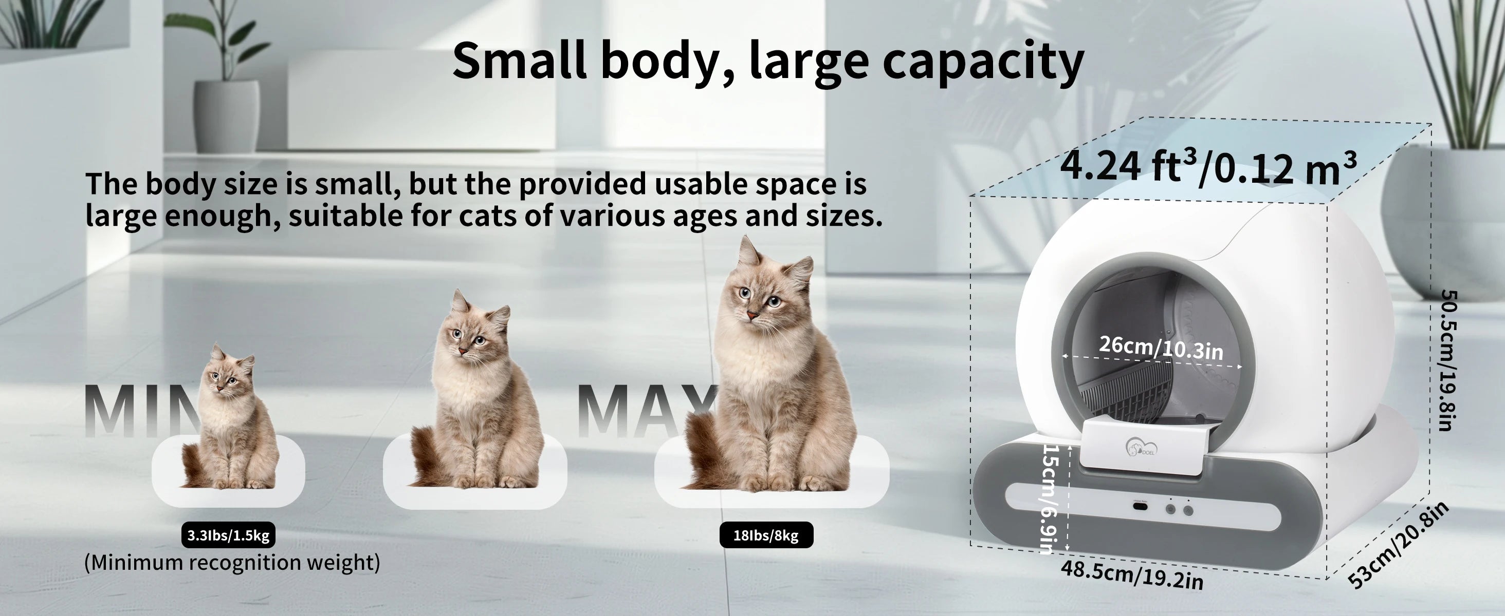 DOEL 65L Self-Cleaning Cat Litter Box App Control, ONLY Supports 2.4G WiFi w/Litter Mat&Trash Bags, Fit for Tofu & Mixed Litter - Play Paws Toys