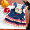 Dog Dress with leash Set Dog Clothes Chic Denim Costume  Cat Dog supplies  Soft Mesh Vest Puppy one piece