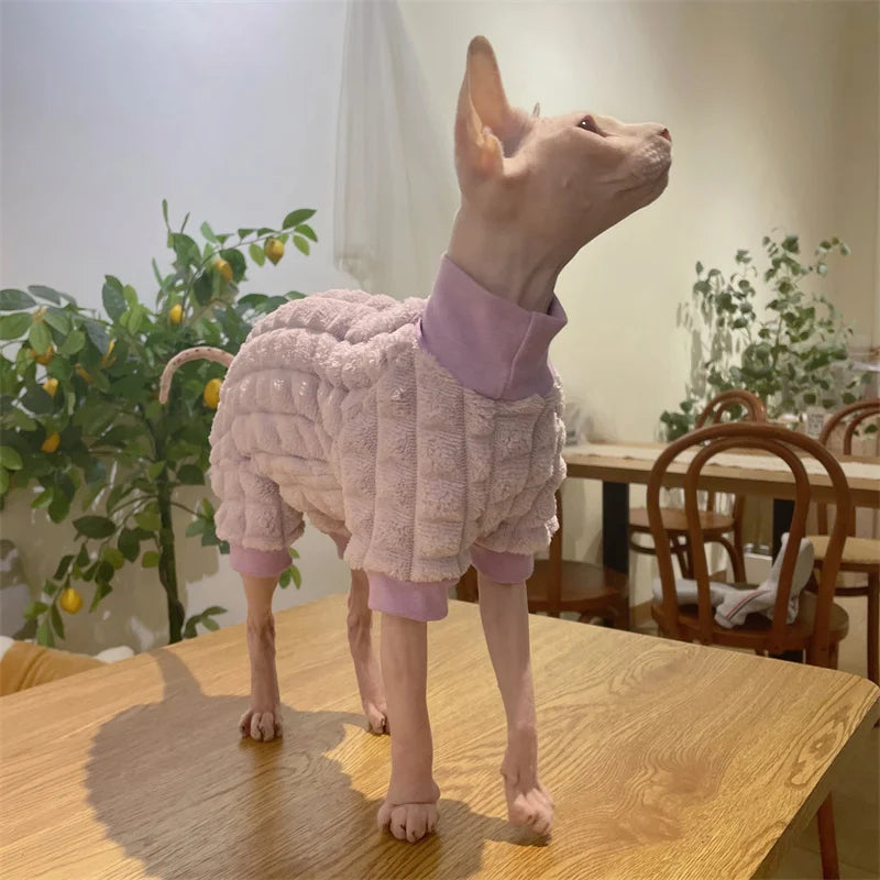 Sphynx Cat Turtleneck Winter Green Sweater Hairless Cat Clothes Thick Warm 4-legged Coat Purple Fleece Jacket for Devon Rex - Play Paws Toys