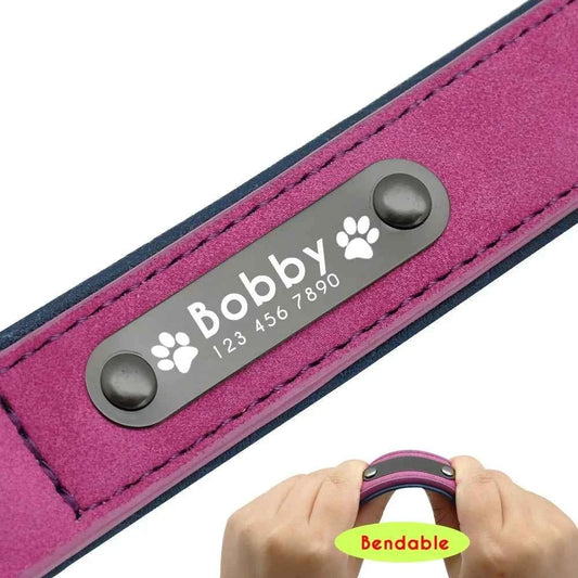Personalized Name ID Tags Dog Collars Custom Text name Leather Dog Collar For Small Medium Large Dogs Pitbull Bulldog Beagle