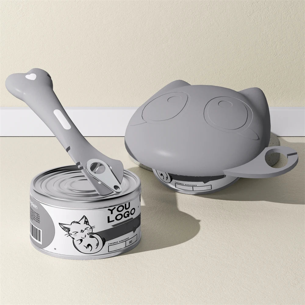 Silicone Cat Food Can Lid and Spoon Set, Multifunctional Pet Wet Food Feeding Scoop with Can Opener, Sealed Pet Food Storage