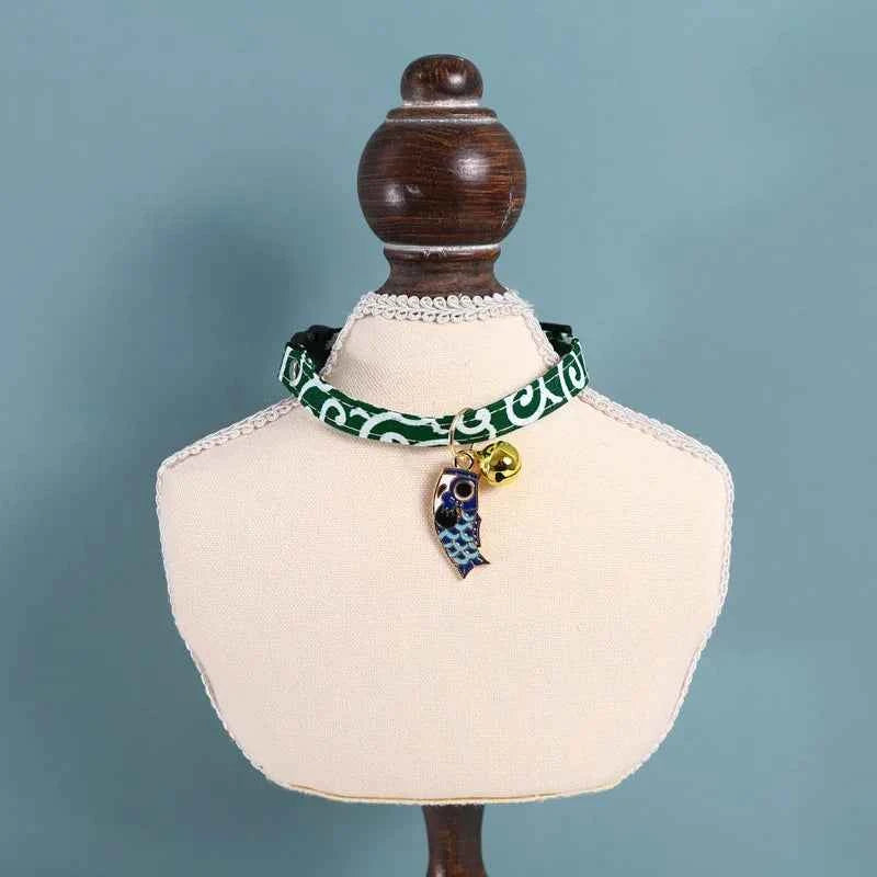 Adjustable Koi Bell Pendant Lucky Cat Collar Japanese Necklace Accessories Pet Supplies