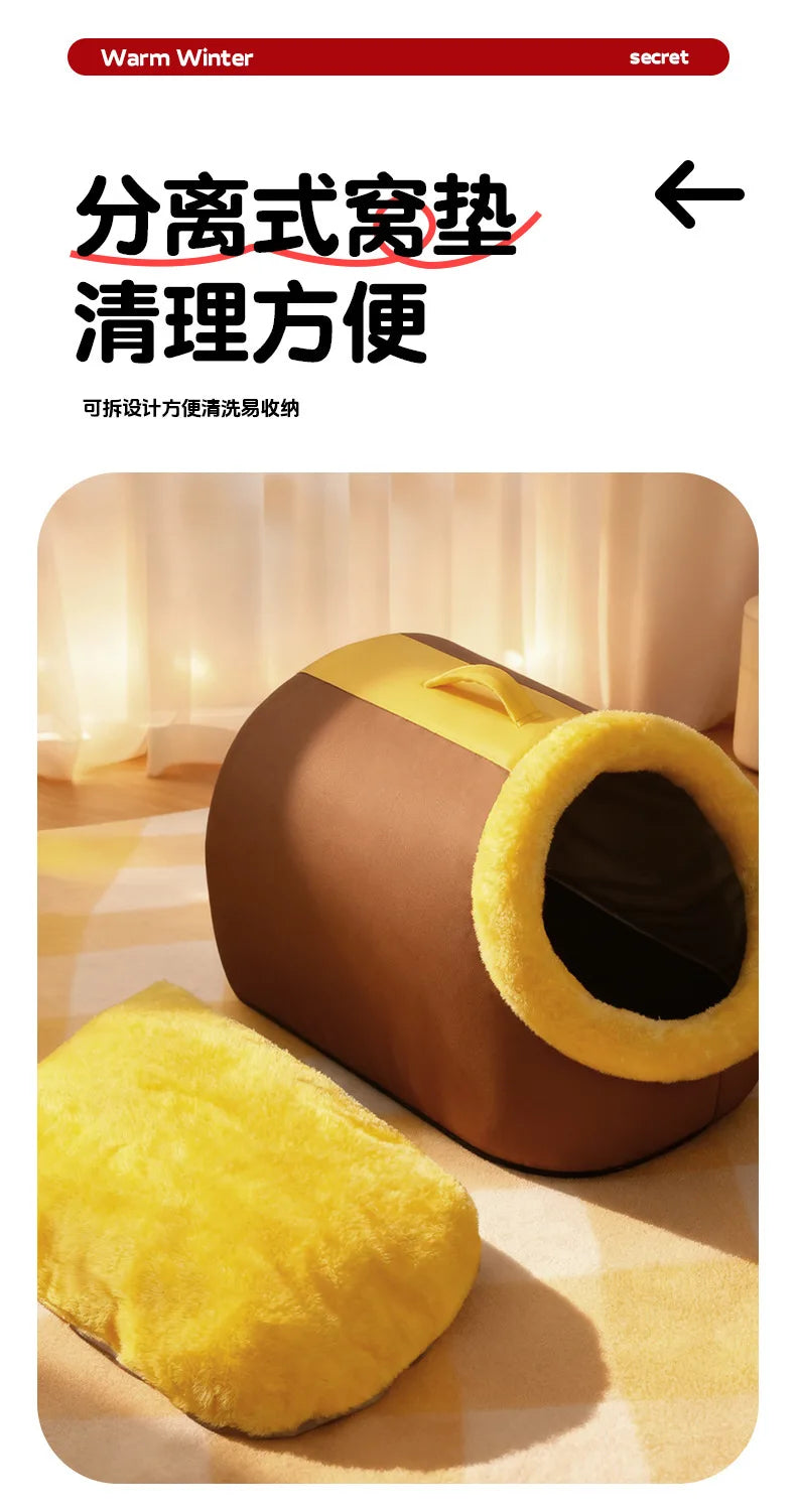 Winter Closed Cat Bed Leather Handheld Pet Bed Small Dog Bed Thickened and Fleece-Lined Warm Cat Sleeping Mat - Play Paws Toys