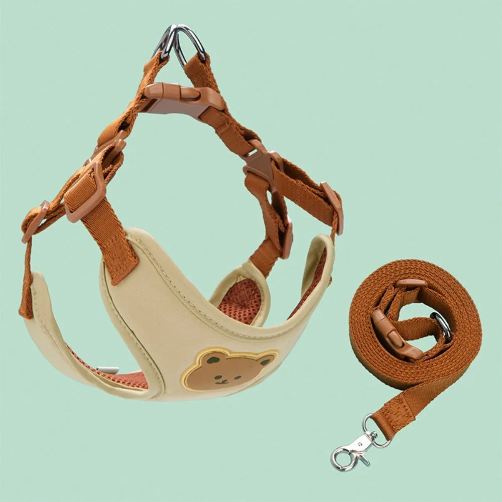 Cartoon Cute Pet Harness Leash Adjustable No Pull Dog Collar Harness Anti-Escape Dog Harness Outdoor Walking Travel