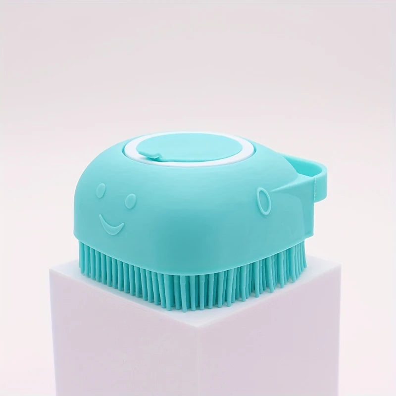 Pet Bath & Massage Brush 2-in-1 Silicone Dog Cat Grooming Tool with Shampoo Dispenser for Bathing Washing Sensitive Skin Puppies and Kittens