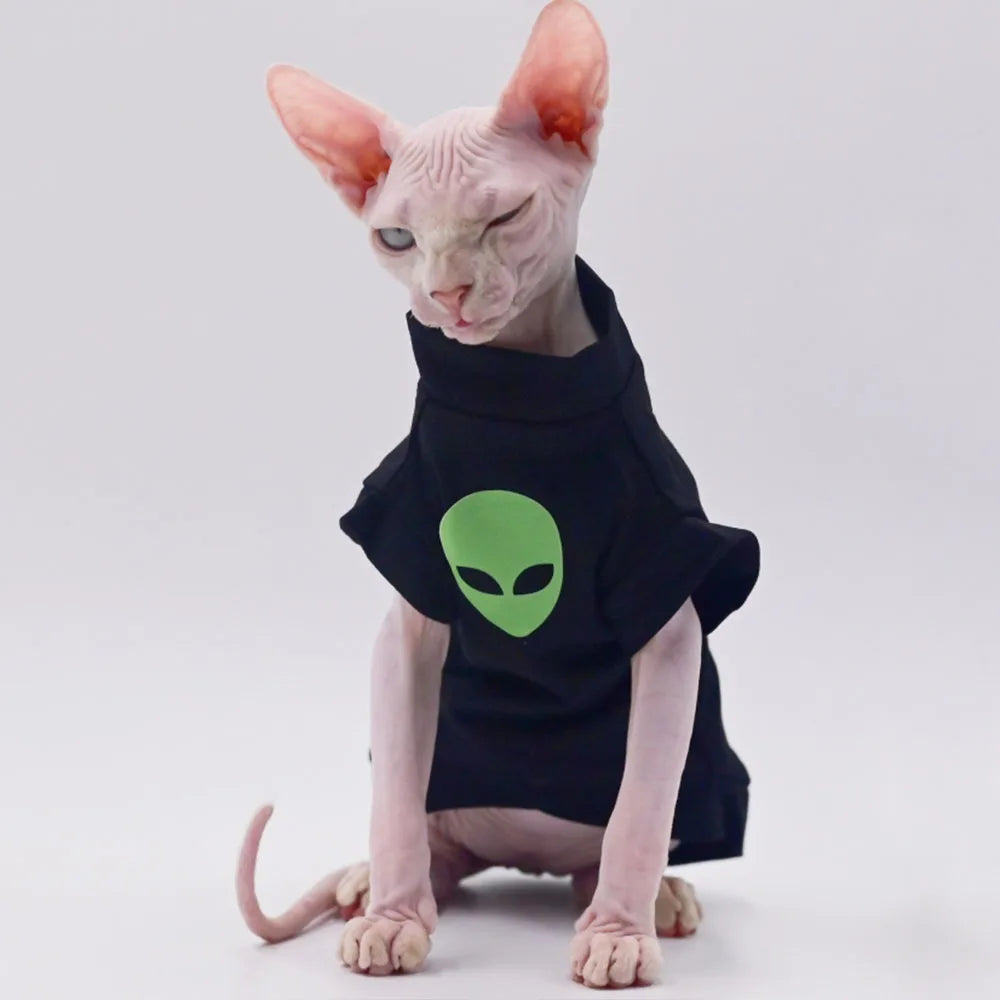 Cat Clothes for Sphynx Fashion Black Cotton Coat for Cat Striped Winter T-shirt For Devon Rex Soft cotton T-shirt Cat costume - Play Paws Toys