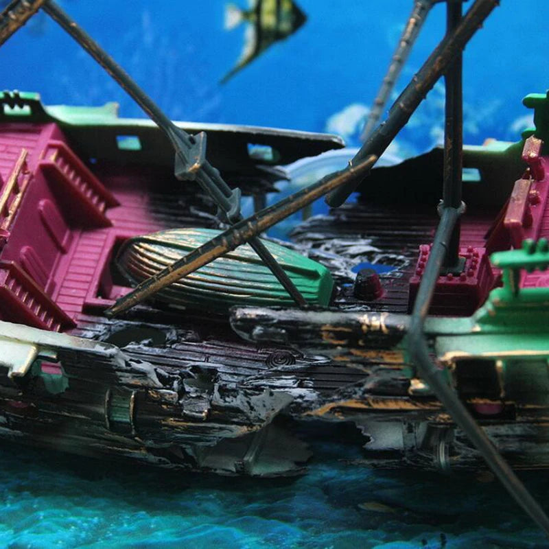 Bubbling Aquarium Decoration Sunken Ship Ornament Decor for Fish Tanks