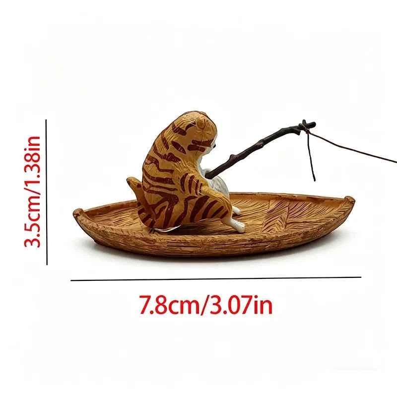 Creative Cat Fishing Boat Aquarium Ornament High Quality Resin Durable Fish Tank Decor Marine Theme