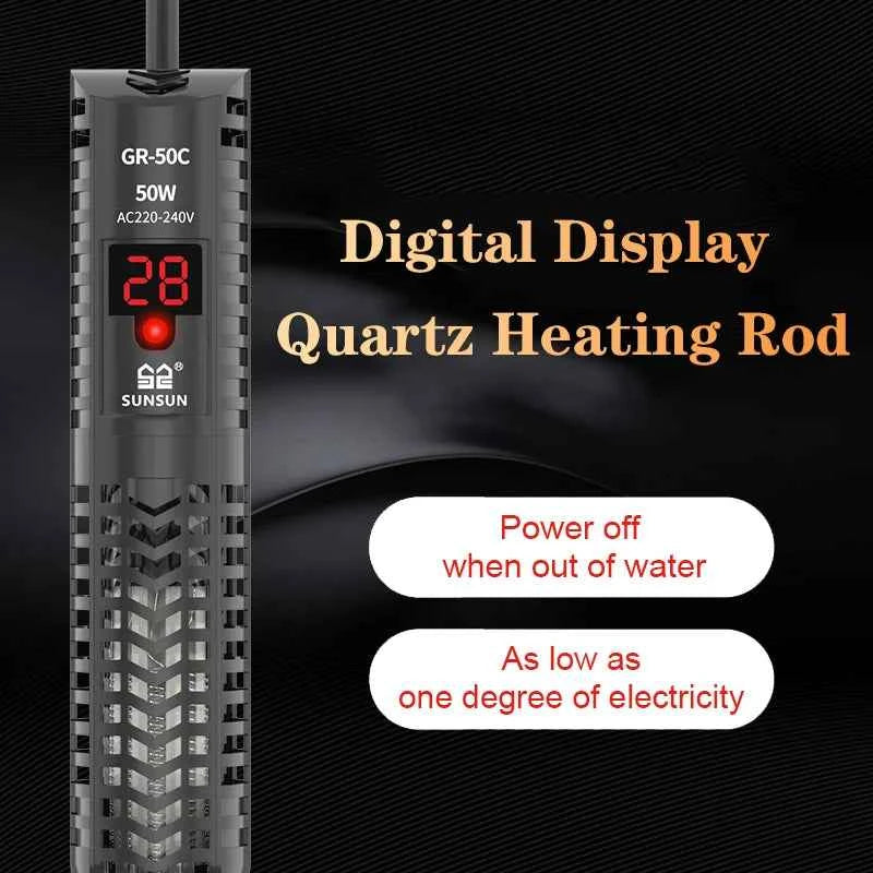 SUNSUN Aquarium Submersible Heater Fish Tank Quartz Glass LCD Display 220V Digital Heating Rod Constant Temperature Control