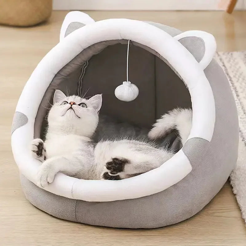 Pet Tent Cave Bed for Cats Small Dogs Self-Warming Cat Tent Bed Cat Hut Comfortable Pet Sleeping Bed Foldable Removable Washable - Play Paws Toys