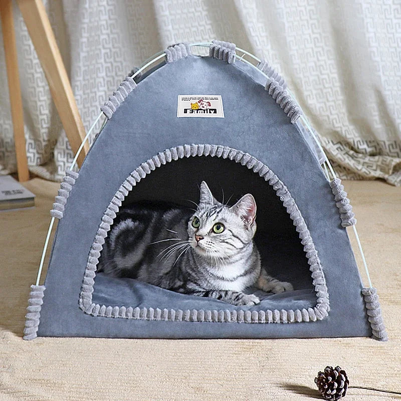 Pet Tent Bed Removable Cat Sofa Basket Canvas Semi-enclosed Cat House Dog Cave Hut Cat Sleeping Bed for Room Decor Pet Supplies - Play Paws Toys