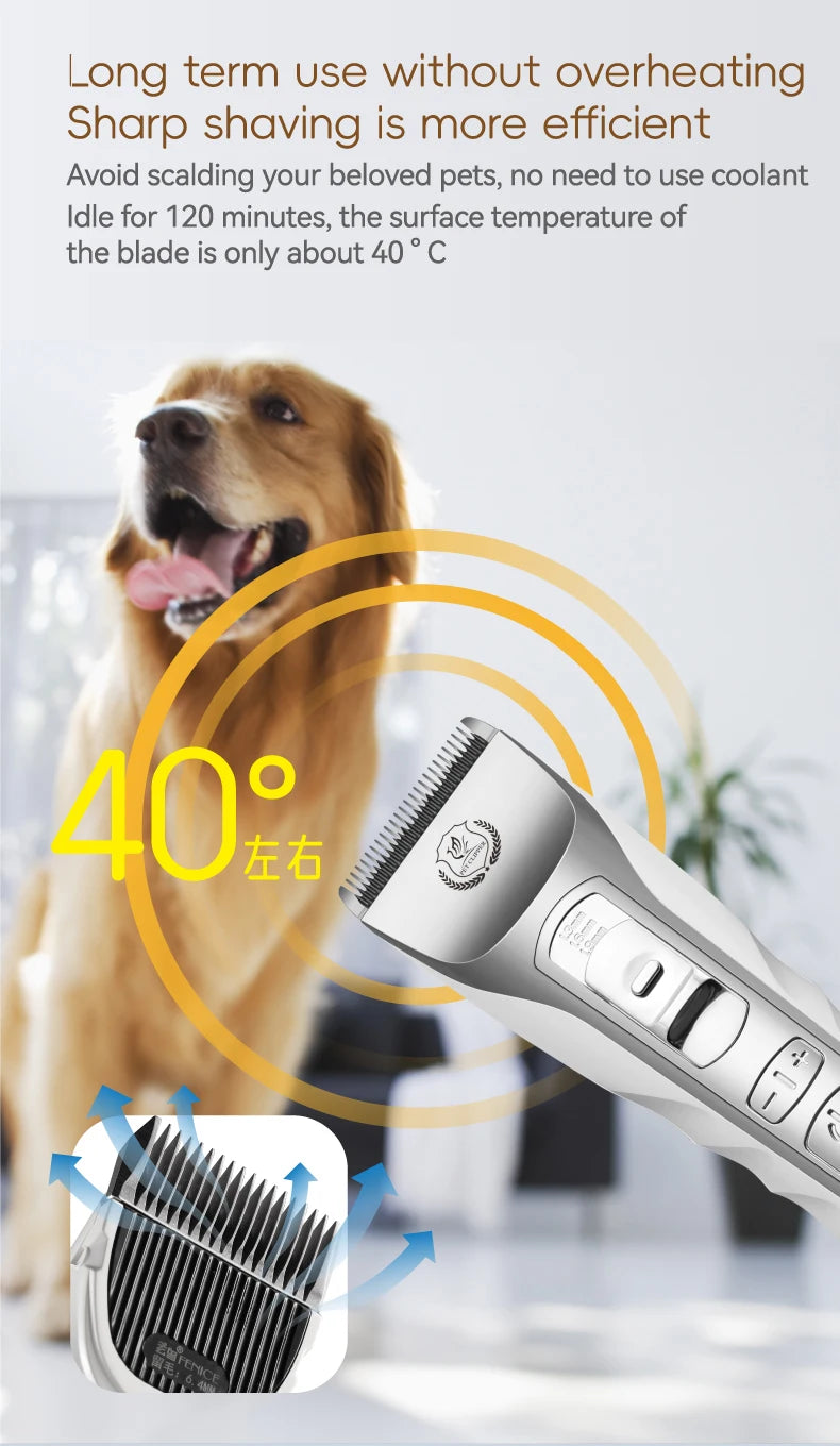 Fenice Dog Hair Cutting Machine Clippers Grooming Pet Animals Haircut Trimmer Shaver Set Pets Cordless Rechargeable Professional
