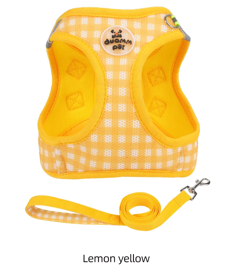Checked Harness Small Medium-Sized Dog Cat Reflective Breathable Dog Lead Teddy Step In Bichon Pet Walking Harness Leash Rope
