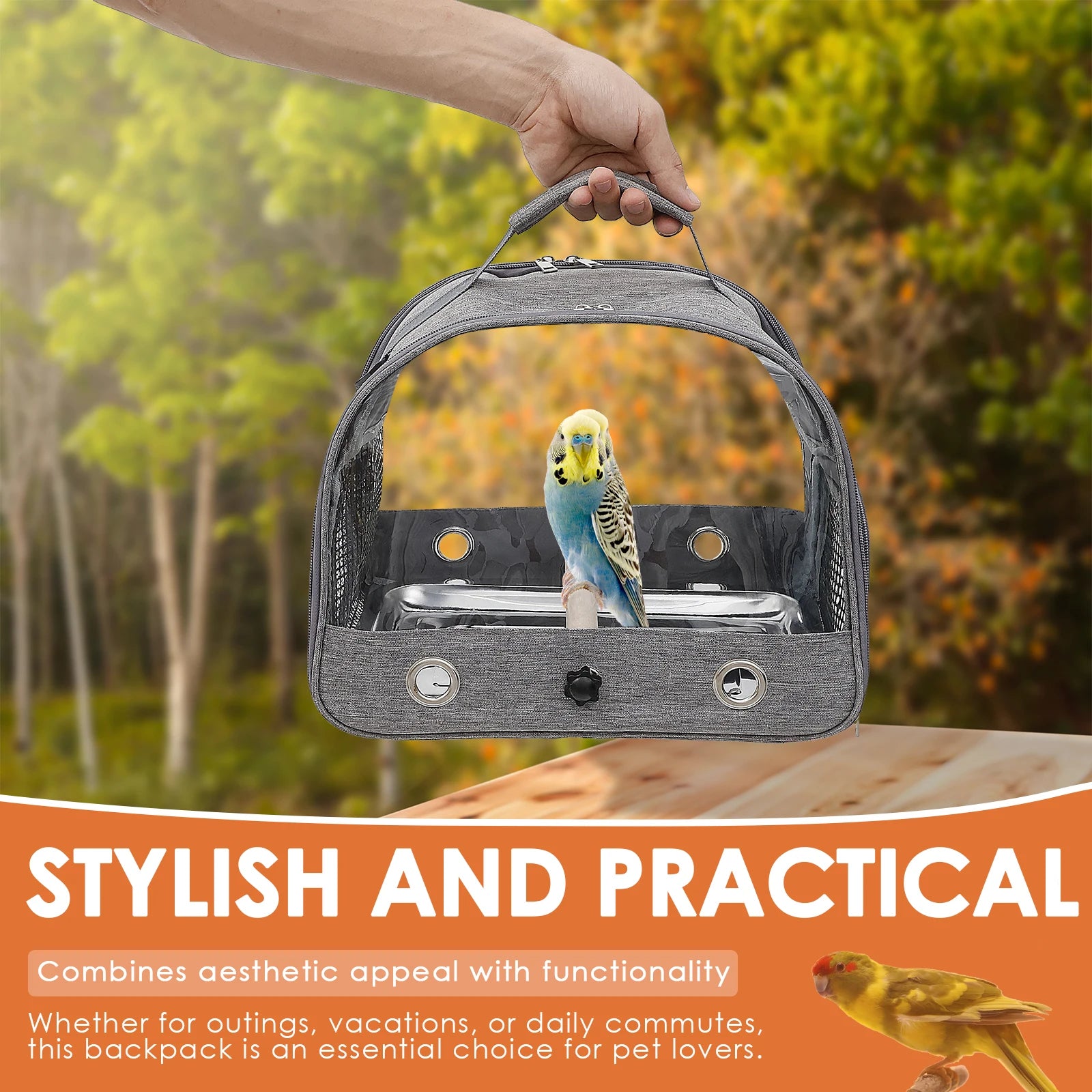 Portable Bird Travel Bag Oxford Cloth Bird Carrier Parrot Travel Cage with Tray and Clear Window Travel Bird Raising Supplies