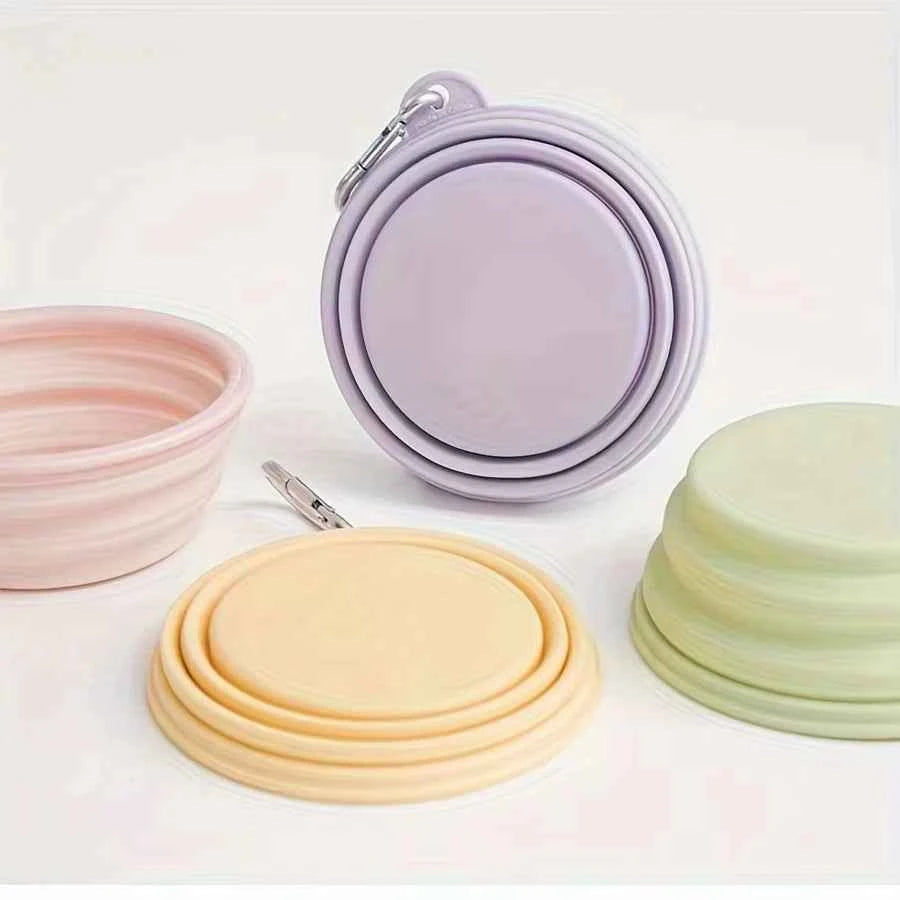 Hanging Dog Pet Folding Silicone Bowl 350ml Outdoor Travel Portable Food Water Container Feeding Tray Bowl Macaron Color Supplie