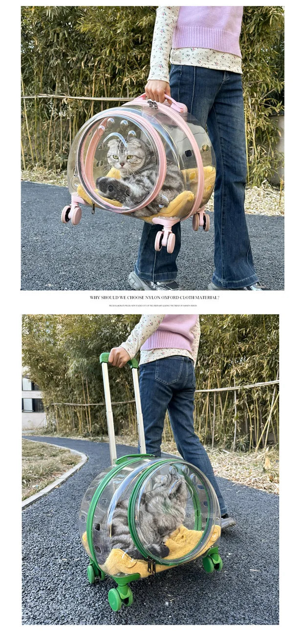 Transparent Pet Travel Carrier Portable Trolley Suitcase for Cats & Small Dogs Durable Pet Transport Case Professional Pet Cart - Play Paws Toys