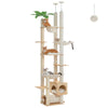 Height Adjustable Wooden Cat Tree with Large Hammock Sisal Scratching Posts Floor to Ceiling Cat Tower Cozy Cat Condo for Indoor