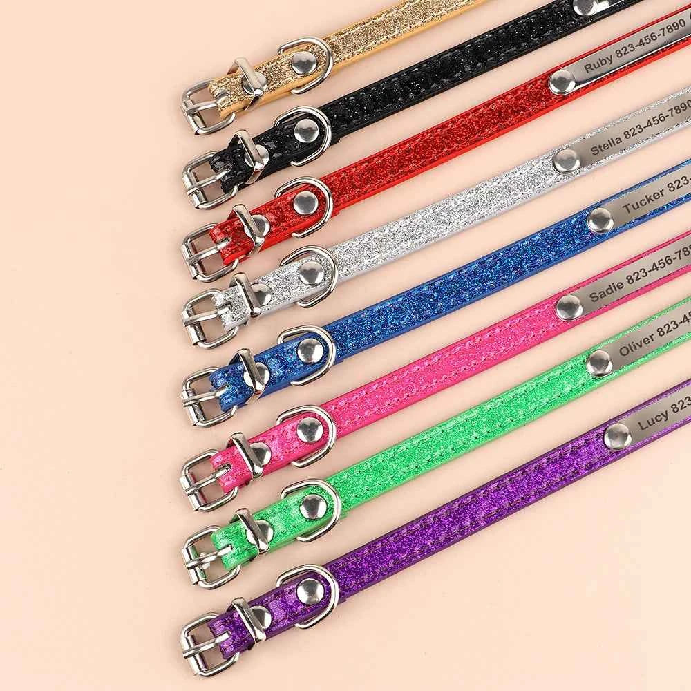 Personalized Cat Collar Bling PU Leather Cat Collars Free Custom Pet Puppy Kitten ID Necklace Adjustable for Cats Small Dogs