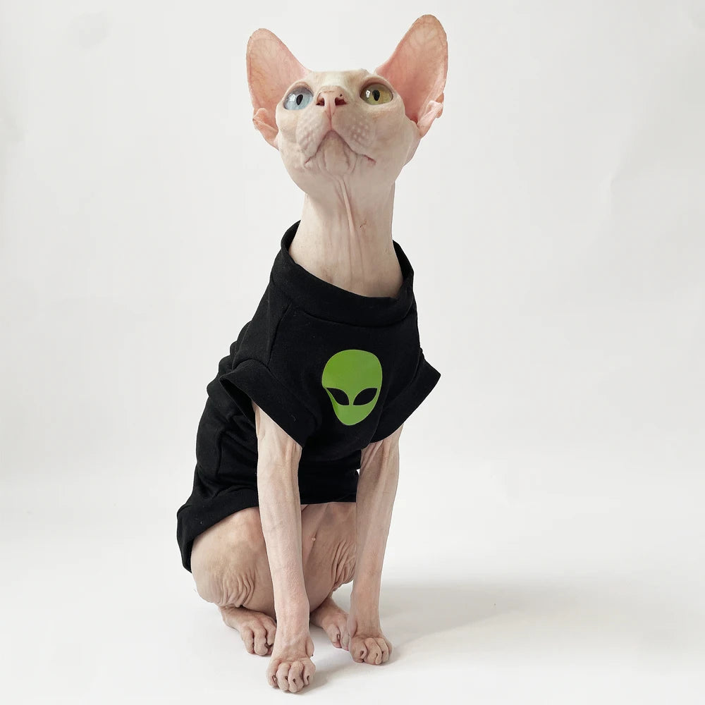 Cat Clothes for Sphynx Fashion Black Cotton Coat for Cat Striped Winter T-shirt For Devon Rex Soft cotton T-shirt Cat costume - Play Paws Toys